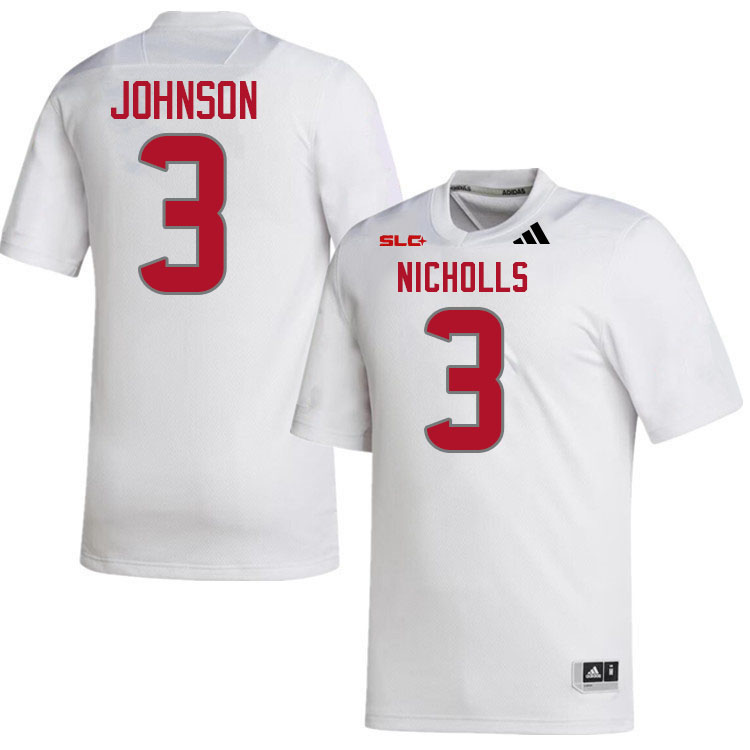 Nicholls Colonels #3 Karaaz Johnson College Football Jerseys,Uniforms Stitched-White